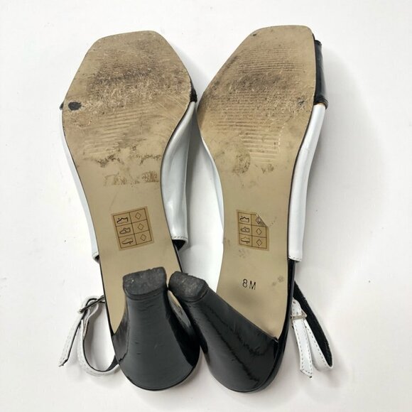 PIERRE DUMAS Black White Colorblock Slingback Peep-toe Slingback Heels Shoes - Picture 11 of 14